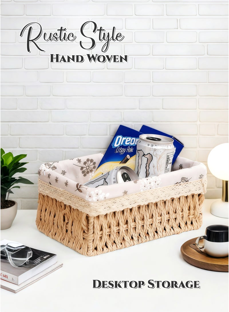 3-Piece Handwoven Natural Linen Storage Baskets  Set , Laundry Basket , Straw Rattan Basket,Washable Liner, Farmhouse Style Organizer for Cosmetics, Snacks, Toys, Books & Clothes,  for Tabletop, Cabinet , Ramadan Home Decoration,Beige - Image 2